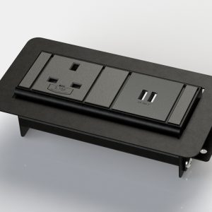 Black power module with USB, data and media sockets