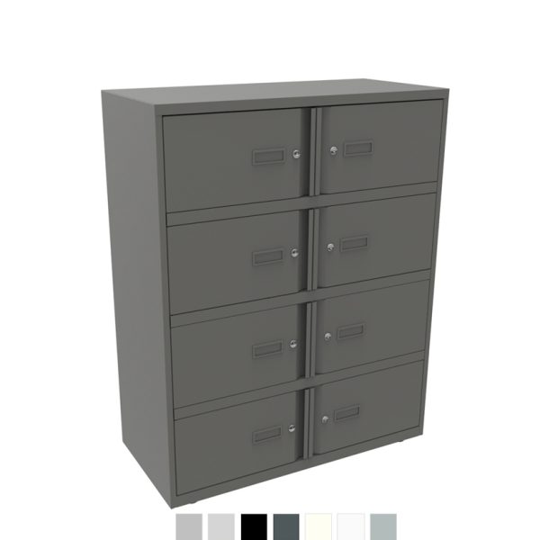 Dark grey storage unit with 8 doors