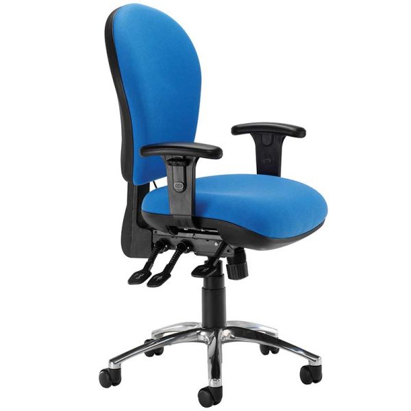 Blue desk chair with black arms