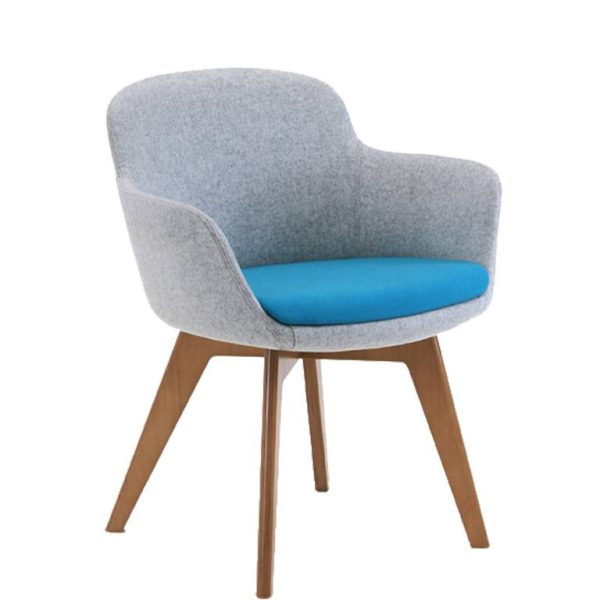 Padded chair with blue seat and grey back and sides