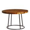 Round coffee table with dark wooden top and black legs