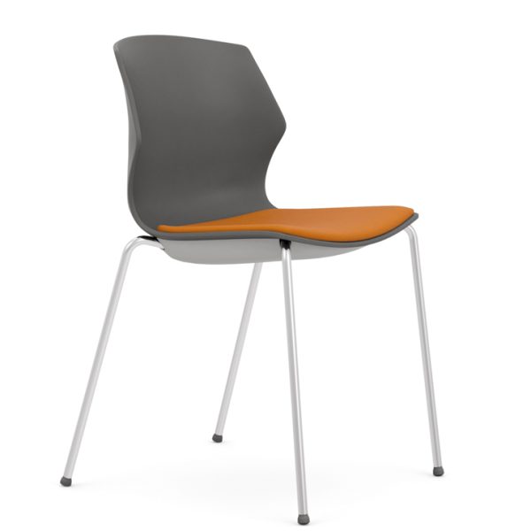 Hardback chair with orange seat, grey back and chrome legs