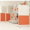 Orange and white office screens