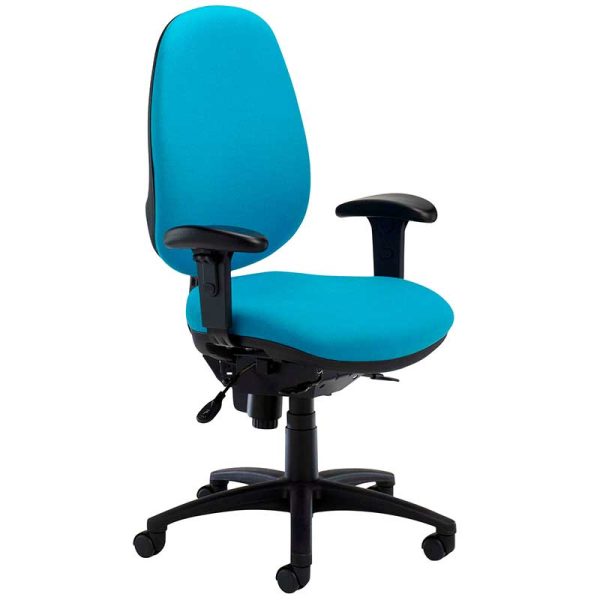 Blue desk chair with black arms