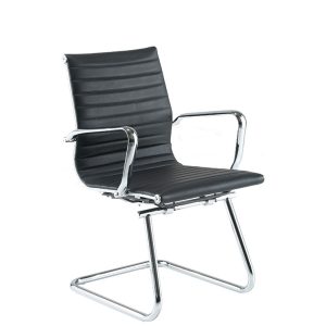 Black leather chair with chrome cantilever base
