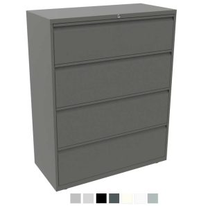 Grey filing cabinet with 4 drawers