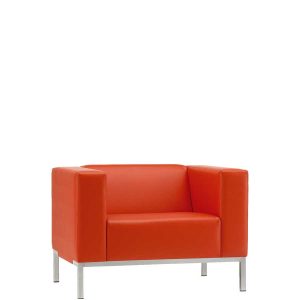 Bright red armchair in a leather finish