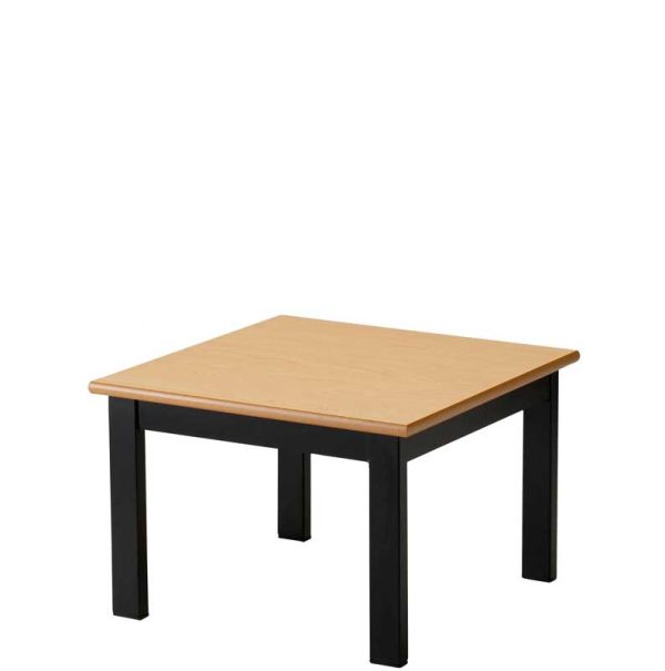 Square coffee table with wooden top and black legs