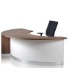 Crecent shaped reception desk and black chair