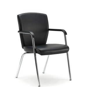 Black leather meeting chair with chrome legs