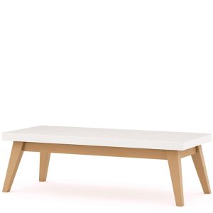 Rectangular white table with wooden legs