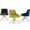 Three padded chairs - one black, one lime green, one blue