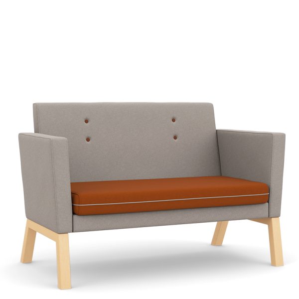 Sofa with orange seat and grey back and sides