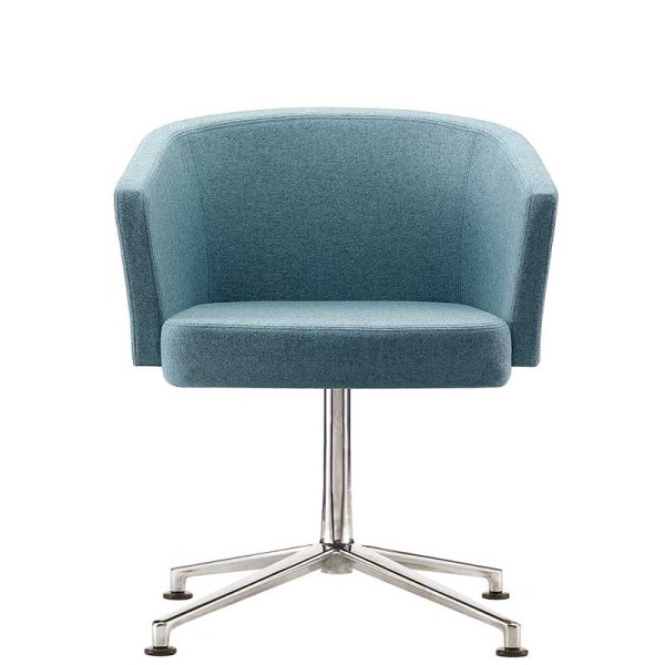 Blue-grey padded chair with chrome legs