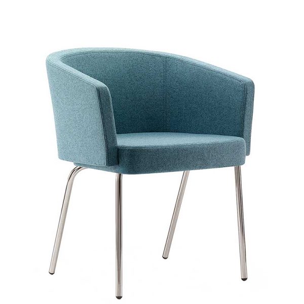 Blue-grey padded chair with chrome legs