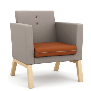 Medium backed armchair with orange seat and grey back and sides