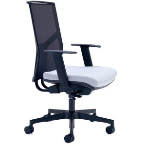 Swivel chair with white seat and black mesh back