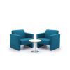 2 blue armchairs with small coffee table