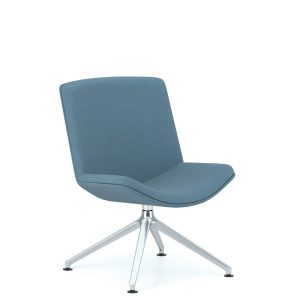 Lounge chair in heather blue fabric with chrome legs
