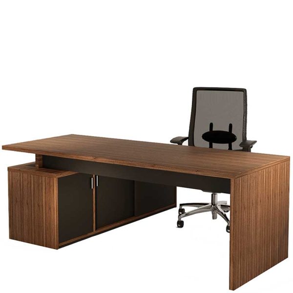 Dark wooden desk with storage underneath